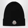 Moncler Black wool beanie with logo patch