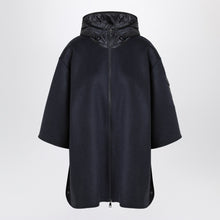  Moncler Blue wool blend cape with zip and hood