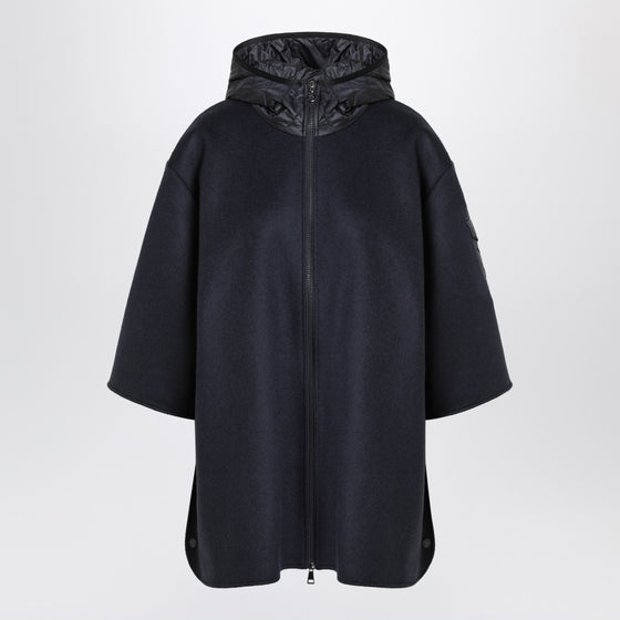 Moncler Blue wool blend cape with zip and hood