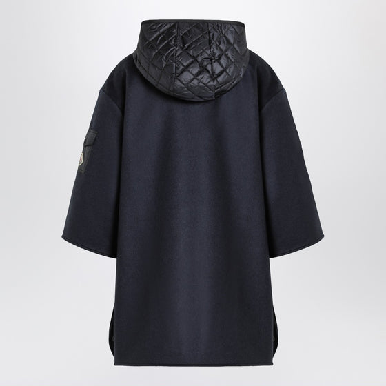Moncler Blue wool blend cape with zip and hood