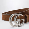 GUCCI Hazelnut suede belt with GG Marmont buckle