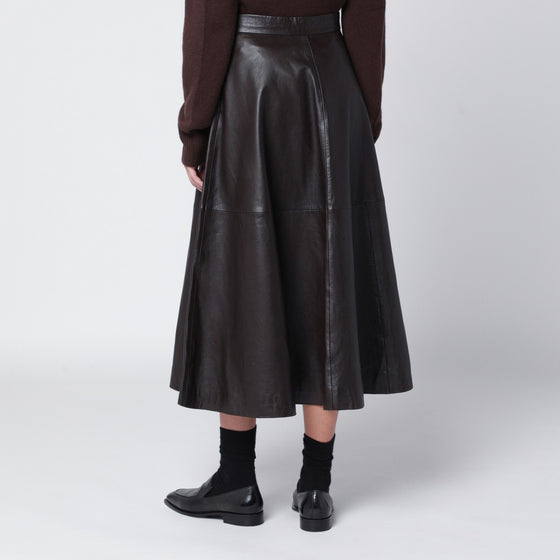 Róhe Brown leather flared skirt