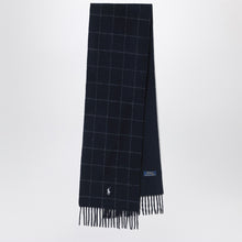  Polo Ralph Lauren Navy blue checked scarf with logo embroidery