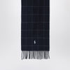 Polo Ralph Lauren Navy blue checked scarf with logo embroidery