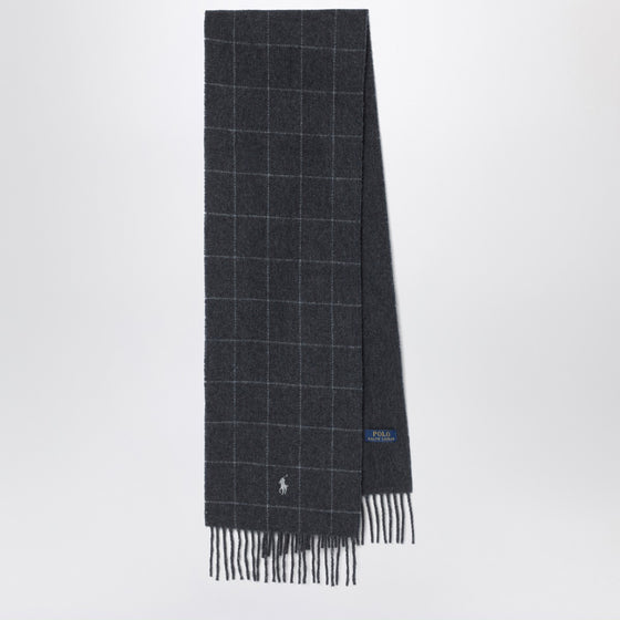 Polo Ralph Lauren Navy blue checked scarf with logo embroidery