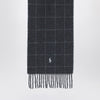 Polo Ralph Lauren Navy blue checked scarf with logo embroidery