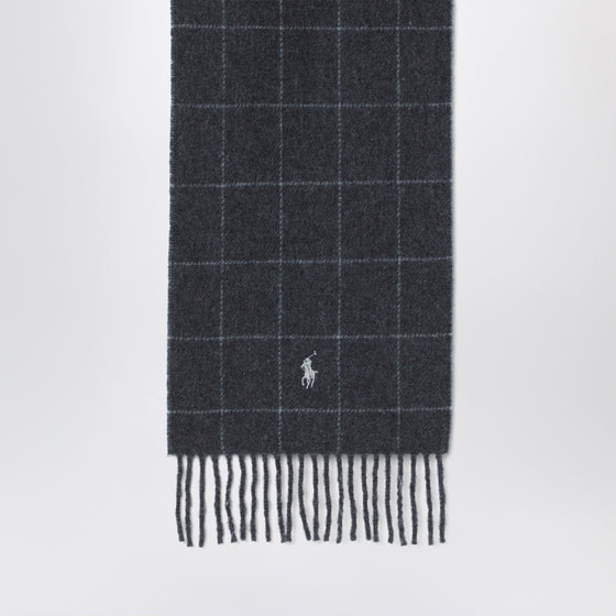 Polo Ralph Lauren Navy blue checked scarf with logo embroidery