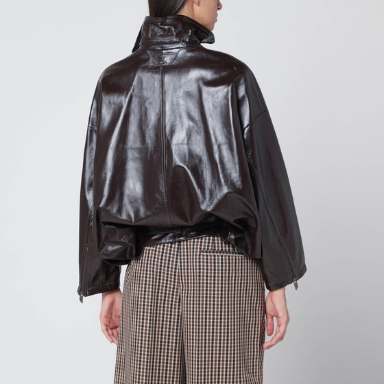 Salvatore Santoro Brown shiny leather bomber motorcycle head