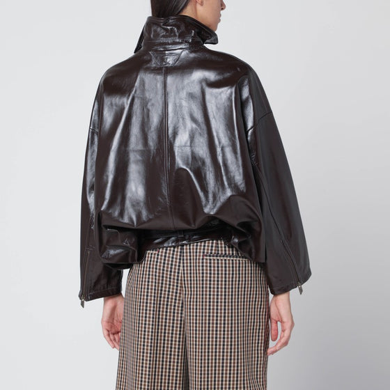 Salvatore Santoro Brown shiny leather bomber motorcycle head