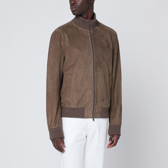 Salvatore Santoro Brown suede leather zip bomber