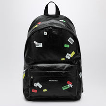  Balenciaga Black Explorer backpack in leather with printed stickers