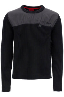  Hugo men's black cotton sweater with round neck and pocket