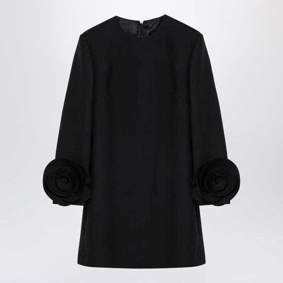 Valentino Black mini dress with rose appliqué