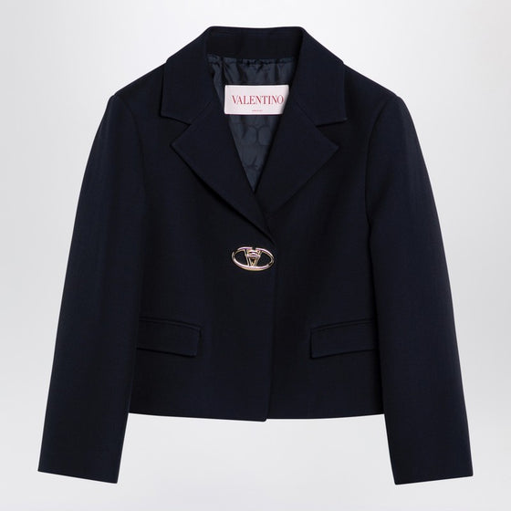 Valentino Single-breasted navy wool crop jacket
