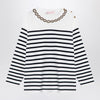 Valentino Ivory/navy striped jersey with embroidery