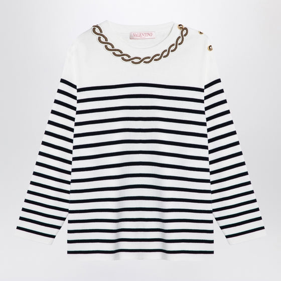 Valentino Ivory/navy striped jersey with embroidery