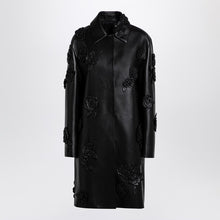  Valentino Black leather coat with embroidery
