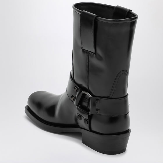 Valentino Garavani Black leather Biker Rockstud low boot