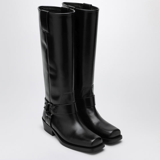 Valentino Garavani Black leather Biker Rockstud high boot