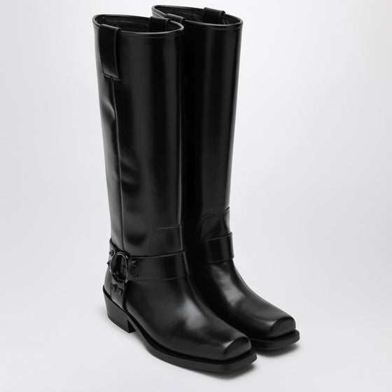 Valentino Garavani Black leather Biker Rockstud high boot