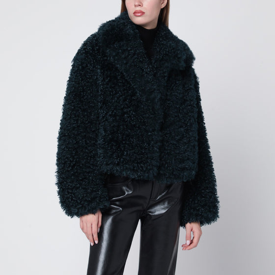 STAND STUDIO Petrol green short faux-fur jacket