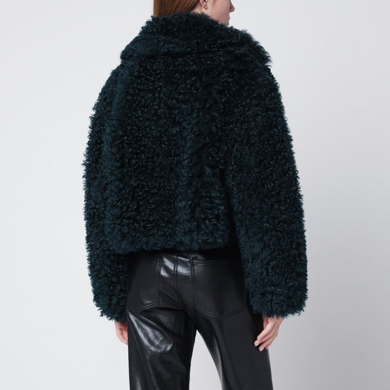 STAND STUDIO Petrol green short faux-fur jacket