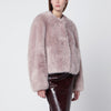 STAND STUDIO Pink short crewneck faux-fur jacket