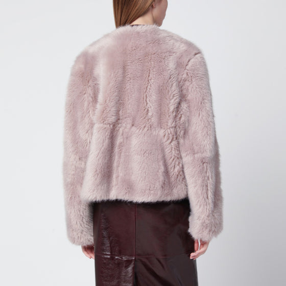 STAND STUDIO Pink short crewneck faux-fur jacket