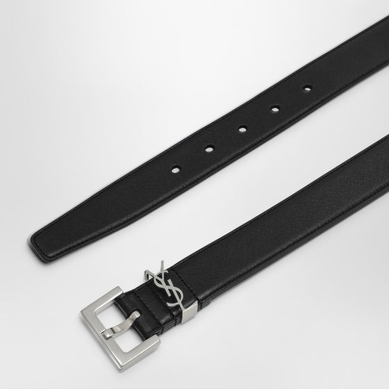 Saint Laurent Cassandre black smooth leather belt