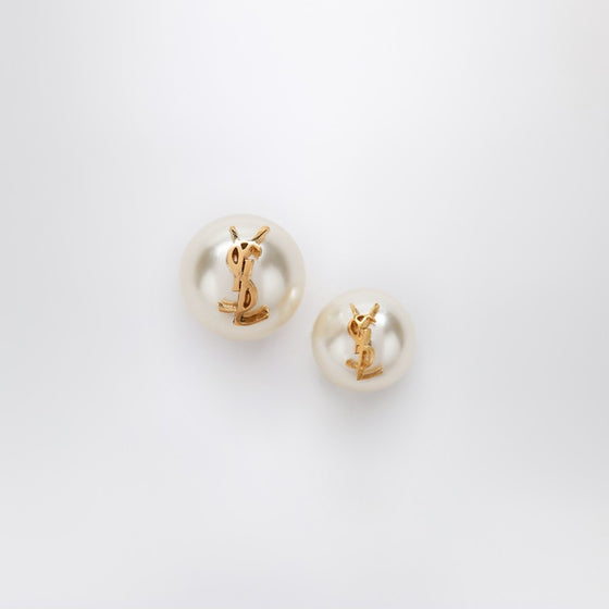 Saint Laurent Asymmetrical earrings with pearl and Cassandre logo