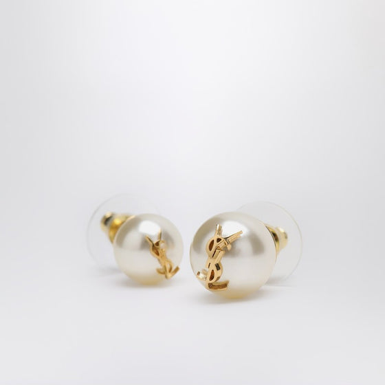 Saint Laurent Asymmetrical earrings with pearl and Cassandre logo