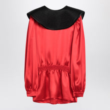  Valentino Red silk blouse with black collar