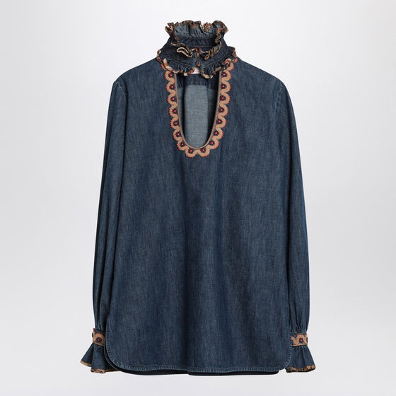 Valentino Blue denim blouse with embroidered edges