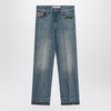 Valentino Washed blue jeans with floral fabric trims