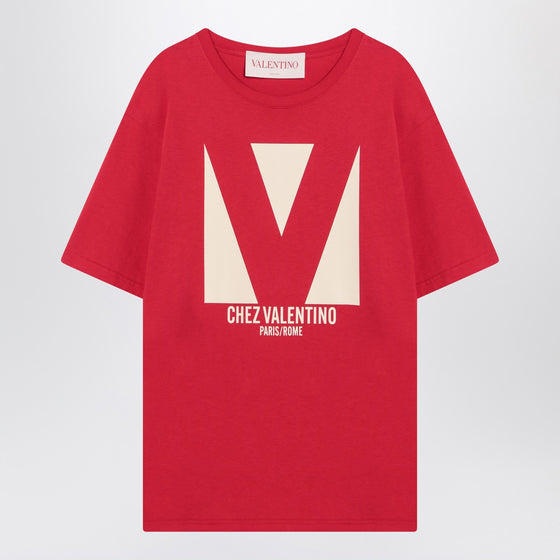 Red T-shirt with Chez Valentino print