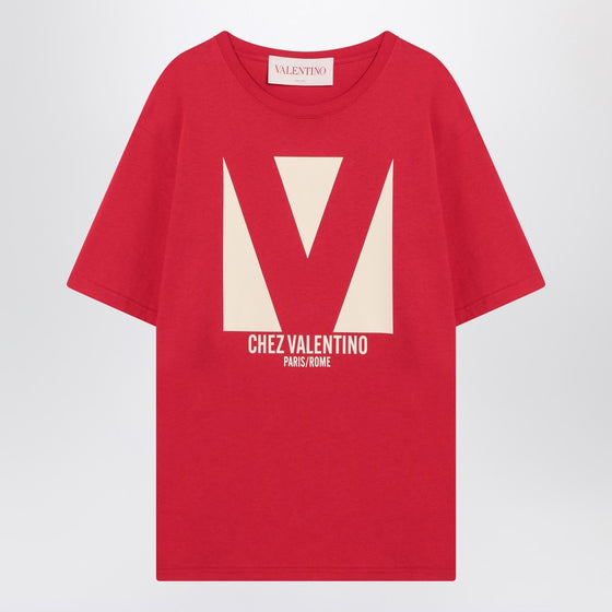 Red T-shirt with Chez Valentino print