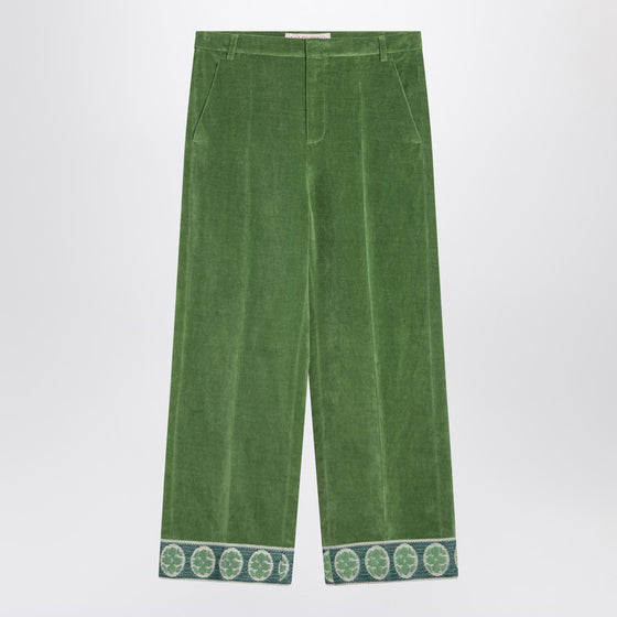 Valentino Green velvet trousers with jacquard hem