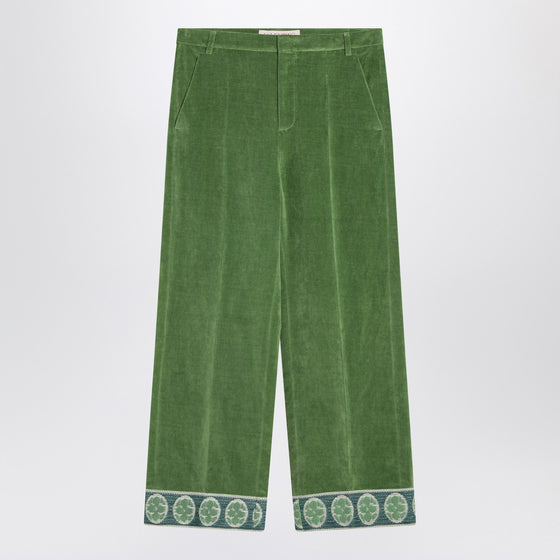 Valentino Green velvet trousers with jacquard hem