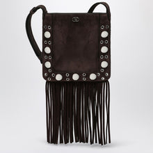  Valentino Garavani Nellcôte brown suede bag with fringes and studs