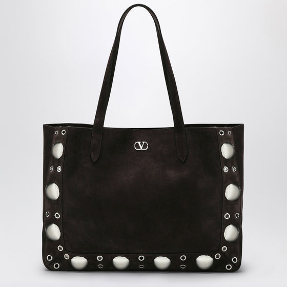 Valentino Garavani Medium Nellcôte Tote in Brown Suede