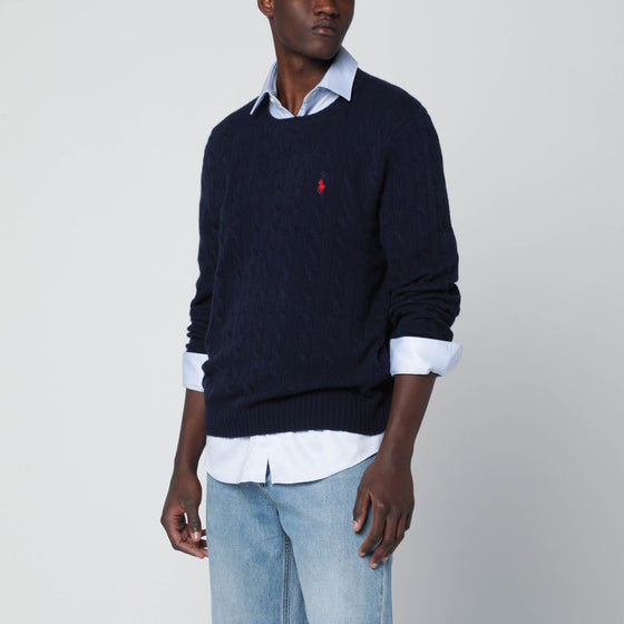 Polo Ralph Lauren Navy blue cable knit jumper in wool and cashmere