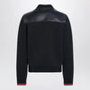 GUCCI Navy blue nappa leather and knit bomber jacket
