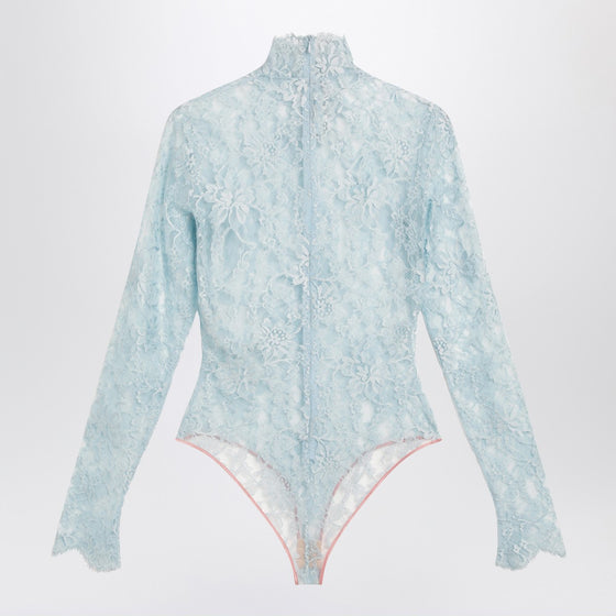 Valentino Light blue-grey floral lace bodysuit