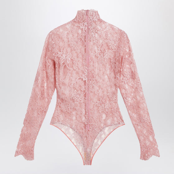 Valentino Peach pink floral lace bodysuit