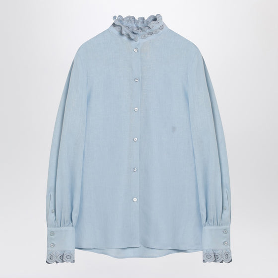 Valentino Light blue linen shirt with ruffles