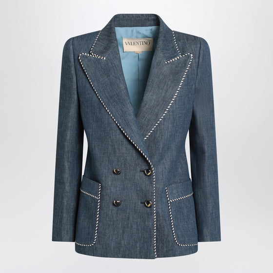 Valentino Double-breasted blue jacket in chambray denim