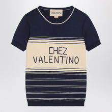  Blue ribbed top with Chez Valentino embroidery