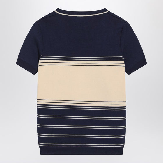 Blue ribbed top with Chez Valentino embroidery