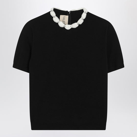 Valentino Black crewneck sweater with crystal details