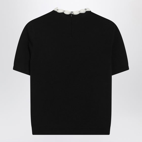 Valentino Black crewneck sweater with crystal details